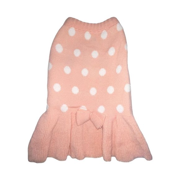 NWT Top Paw Pink Polka Dot Ruffled Skirt Bow Pullover Sweater Dress Dog XL - Picture 1 of 6